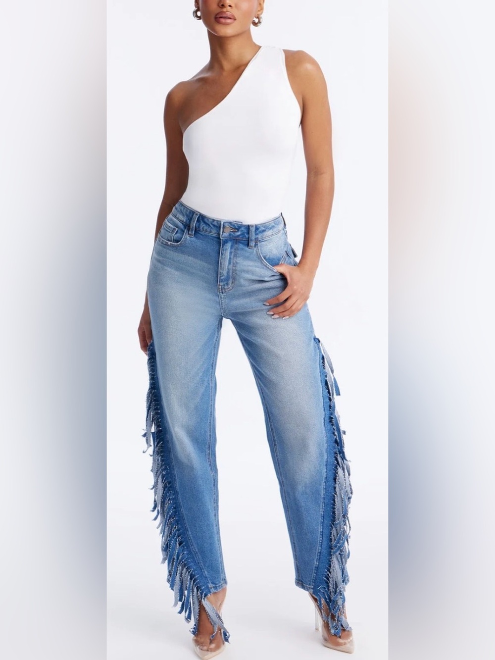 NWT fashion nova Fringed Light Wash Women's Jeans size 11 large